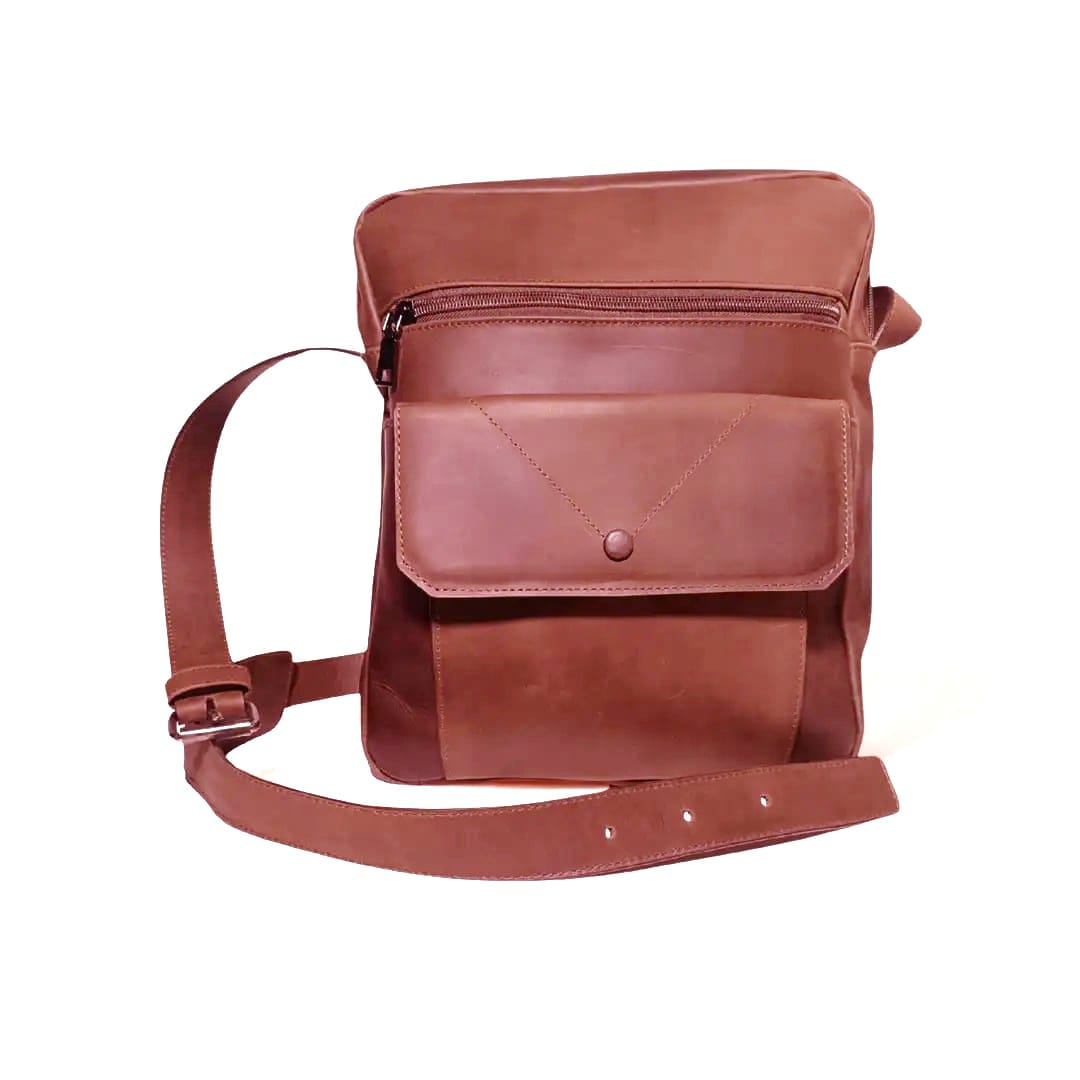 Morral terracota en cuero genuino para hombre