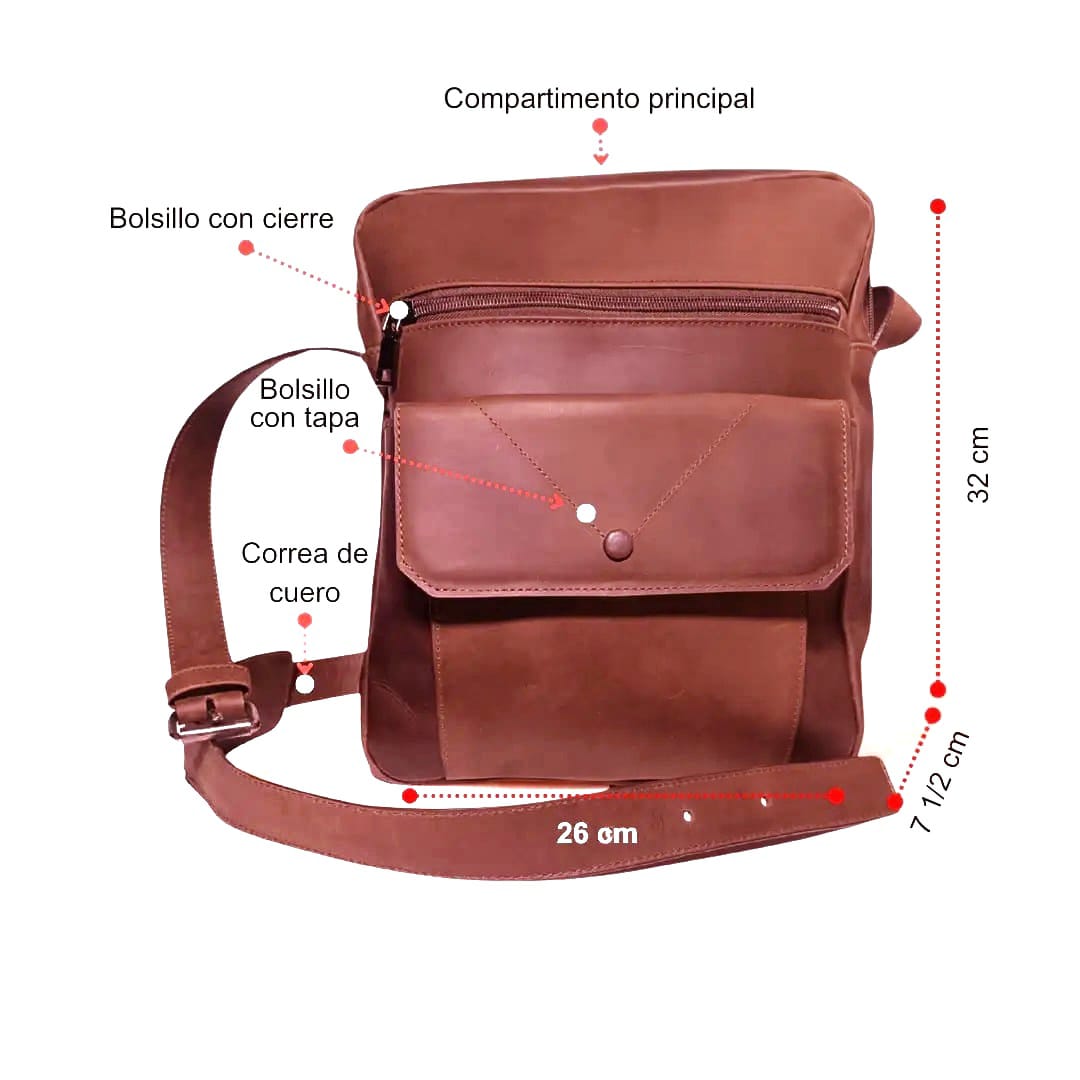 Morral terracota en cuero genuino para hombre