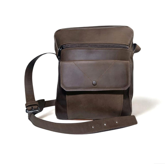 Morral marrón en cuero genuino para hombre