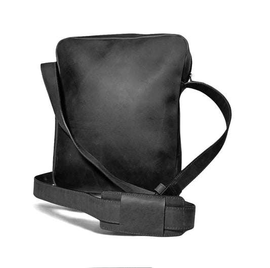 Morral negro en cuero genuino para hombre